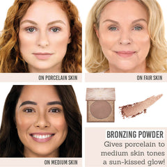Bellamianta Illuminating Bronzing Powder on different skin tones