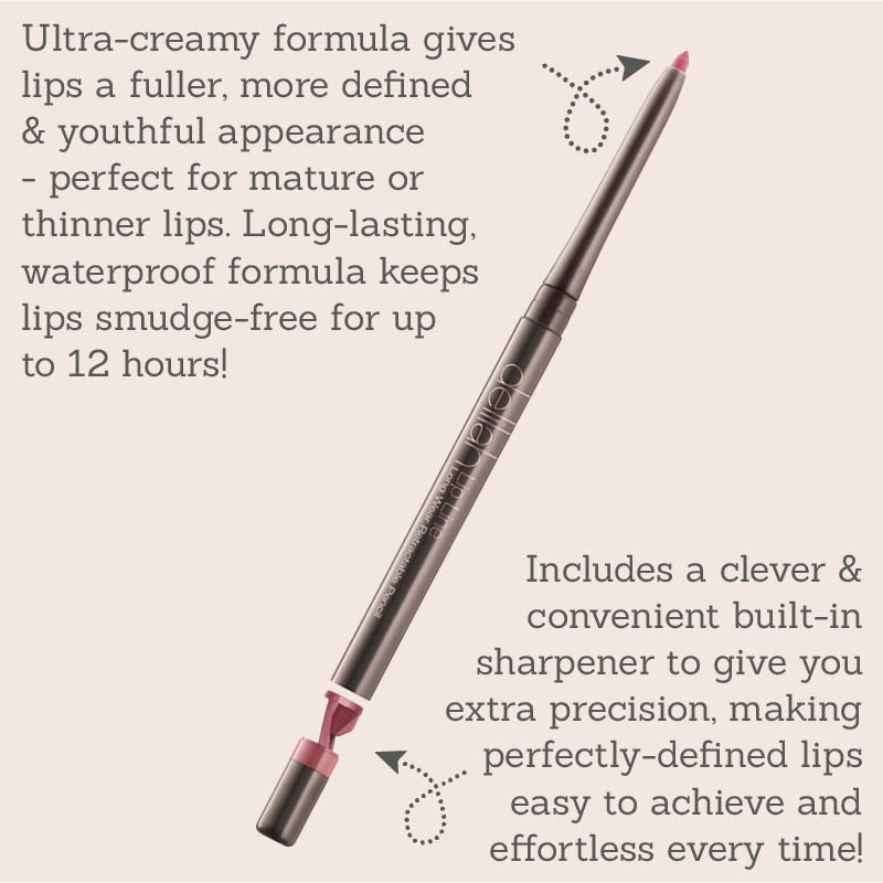Delilah Long Wear Retractable Lip Liner in Naked, Buff & Pout features