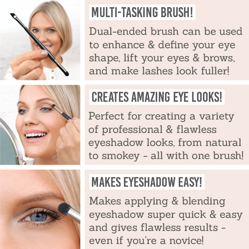 Beauty and the Boutique Dual-Ended Eye Define Brush - Key benefits: multi-tasking brush, creates amazing eye looks, makes eyeshadow easy
