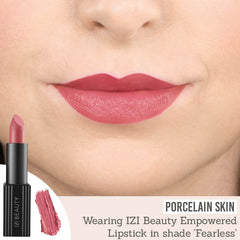 IZI Beauty Empowered Lipstick in Fearless on porcelain skin