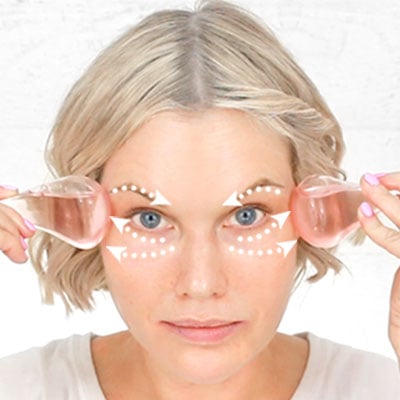 Swoosh globes up & around eye area (including brow bone)