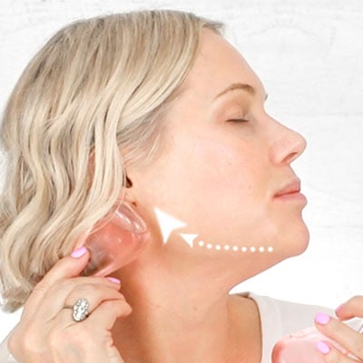 Sweep along contours of jaw up towards your ear