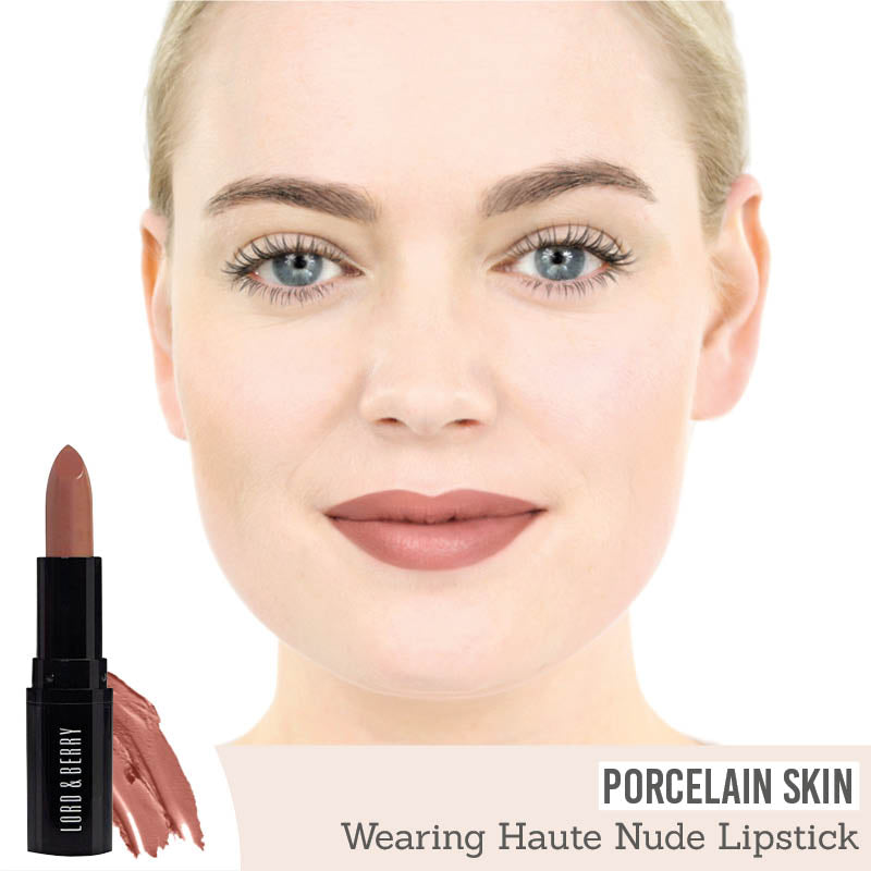 Lord & Berry ABSOLUTE Lipstick in shade 'Haute Nude' on porcelain skin