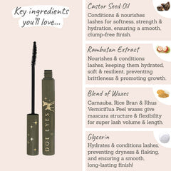 Love Katie Doe Eyes Eye-Opening Mascara - Key Ingredients: castor seed oil, rambutan extract, blend of waxes, glycerin