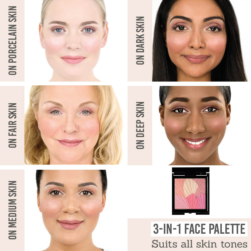 Mii Cosmetics Celestial Skin Shimmer in Rose Quartz on different skin tones