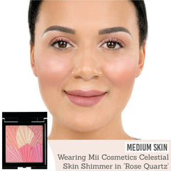 Mii Cosmetics Celestial Skin Shimmer in Rose Quartz on medium skin