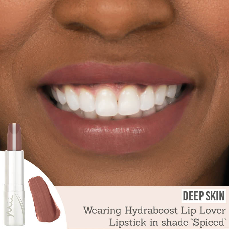 Mii Cosmetics Hydraboost Lip Lover Lipstick in shade 'Spiced' on deep skin