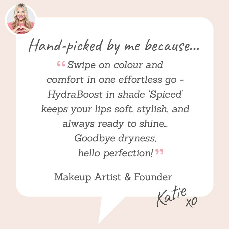 Hydraboost Lip Lover Lipstick in Spiced – Hand-picked by Makeup Artist Katie for a warm, nourishing nude that enhances lips with a silky finish.