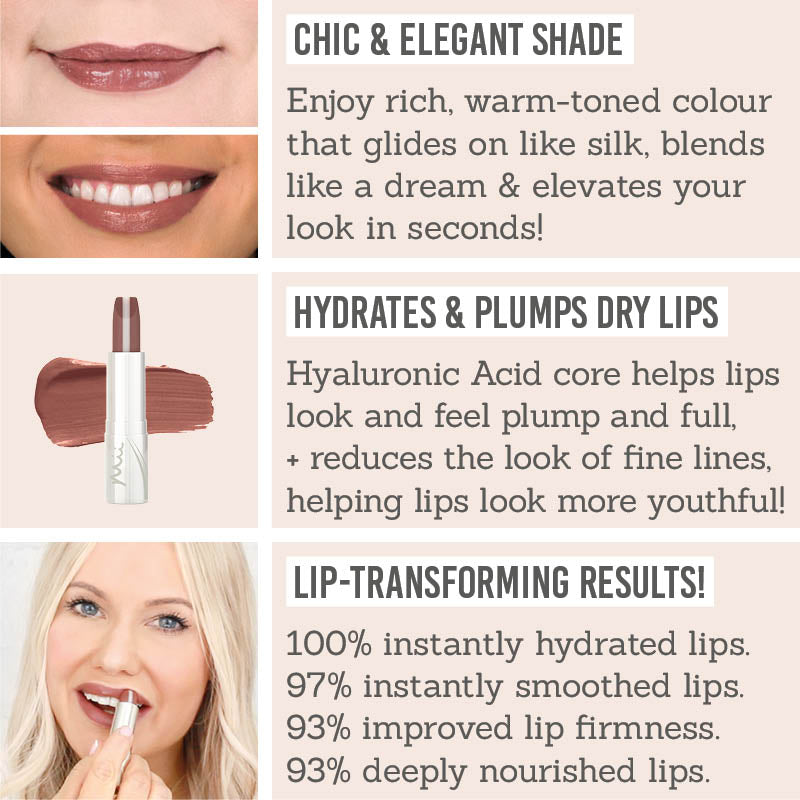 Mii Cosmetics Hydraboost Lip Lover Lipstick in shade 'Spiced' - Key benefits: chic & elegant, hydrates & plumps dry lips, lip-transforming results! 
