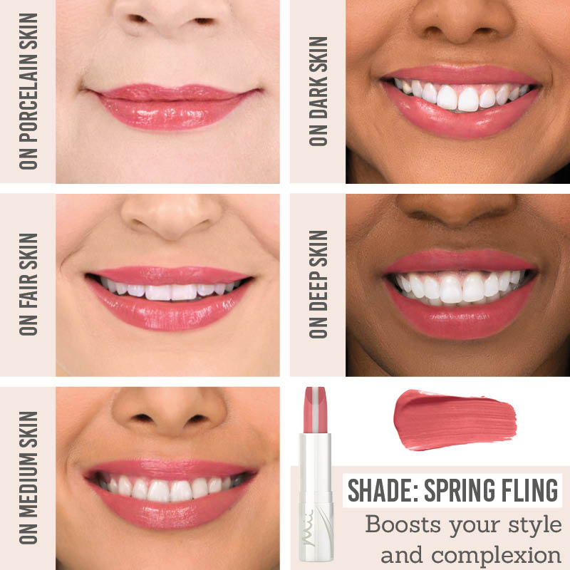 Mii Cosmetics Hydraboost Lip Lover Lipstick in Spring Fling on different skin tones