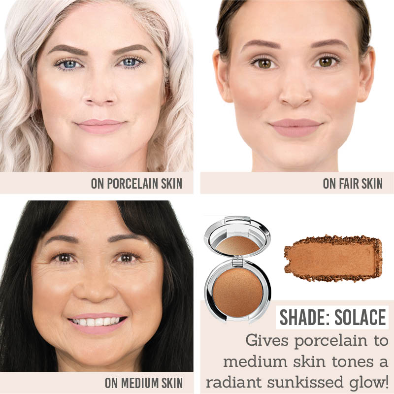 Nude Envie Powder Bronzer in Solace on different skin tones