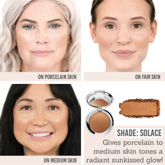 Nude Envie Powder Bronzer in Solace on different skin tones