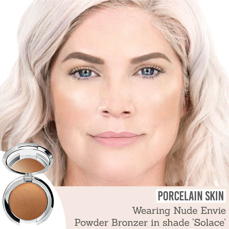 Nude Envie Powder Bronzer in Solace on porcelain skin