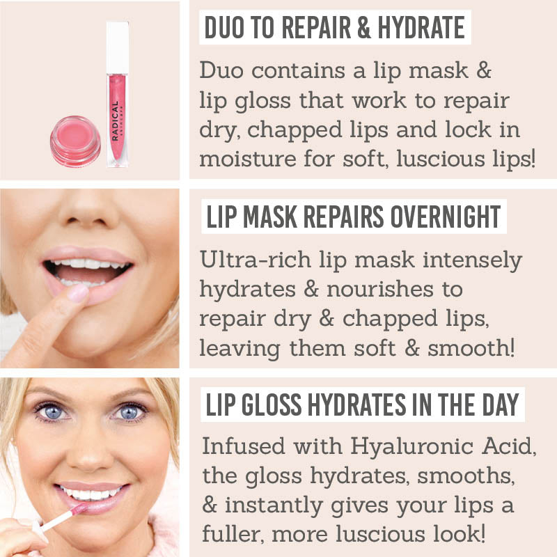 Benefits of Radical Skincare Lip Recovery Mask and Rose Lip Luster Gloss Duo