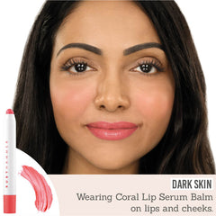Ruby Hammer Coral Lip Serum Balm on dark skin