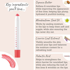 Ruby Hammer Coral Lip Serum Balm key ingredients - cupacau butter, meadowfoam seed oil, liquorice leaf extract, palmitic acid