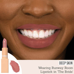 Runway Room Cosmetics Lipstick in The Bride on deep skin