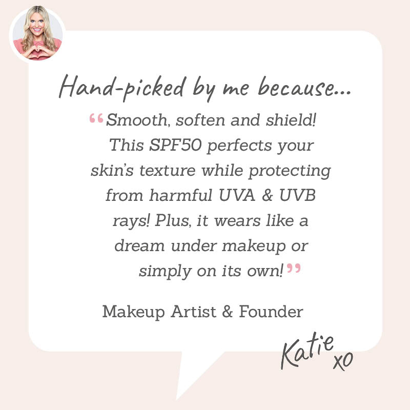 SOS SPF50 Sun Cream for Face and Neck - hand-picked by Makeup Artist Katie because of its skin smoothing and softening properties, plus it works well under makeup!