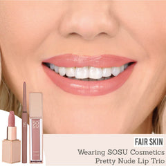 SOSU Cosmetics Pretty Nude Lip Trio on fair skin