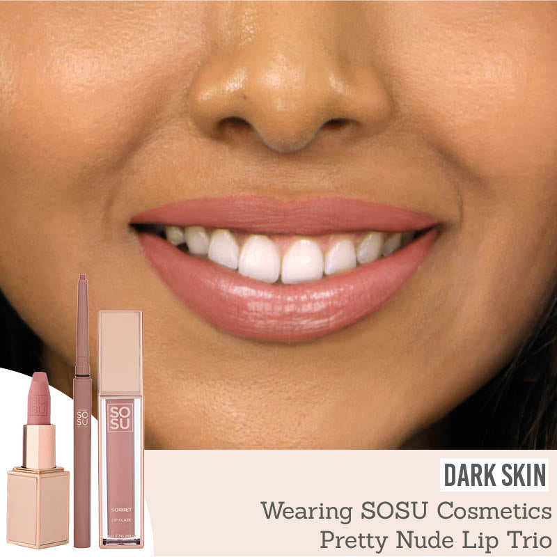 SOSU Cosmetics Pretty Nude Lip Trio on dark skin