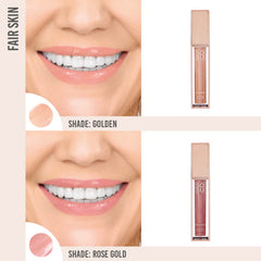 SOSU Shimmer Lip Glaze Duo on fair skin