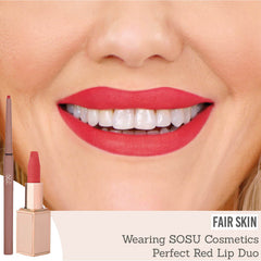 SOSU Perfect Red Lip Duo on fair skin