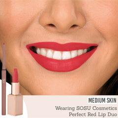 SOSU Perfect Red Lip Duo on medium skin
