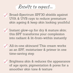Studio 10 Hydra Peptide Fusion Daily Defence SPF30 Moisturiser results to expect - shields against UVA & UVB rays, keeps skin looking youthful, makes dry and mature skin glow, all-in-one skincare, brightens skin